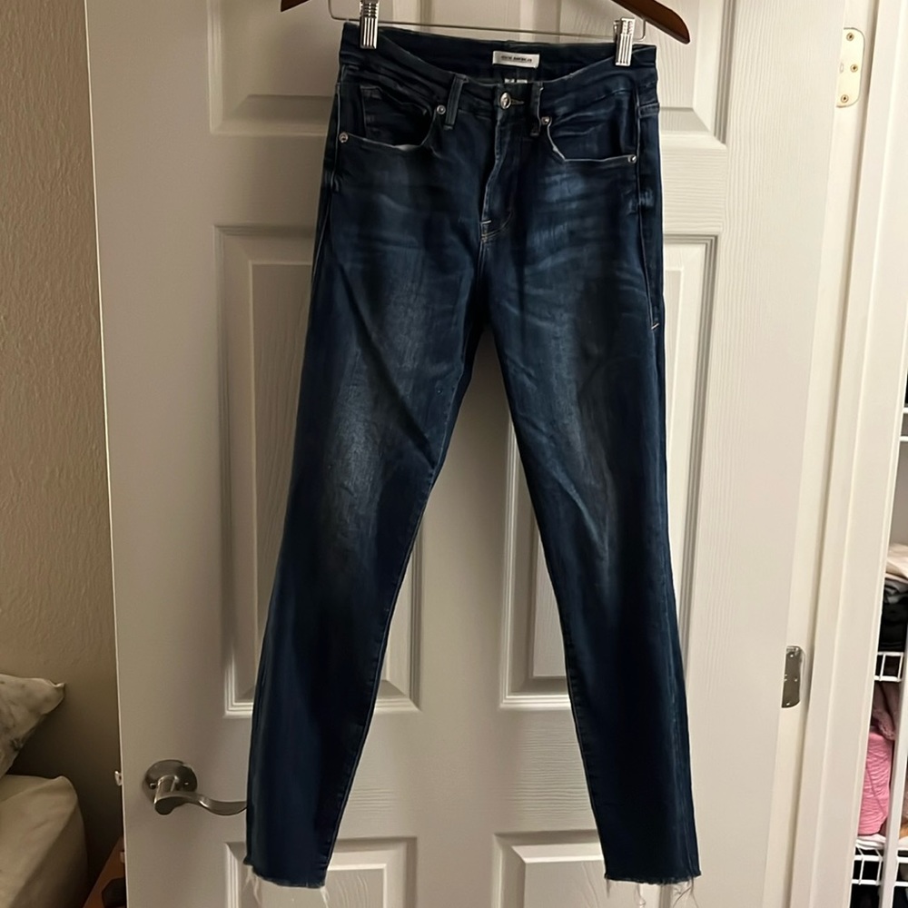 Good American good legs skinny raw hem jeans size 26